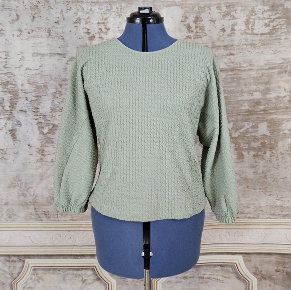 Anthropologie Sage Green Top Sweater Blouson Knit Anthro Balloon Small S - Picture 2 of 11